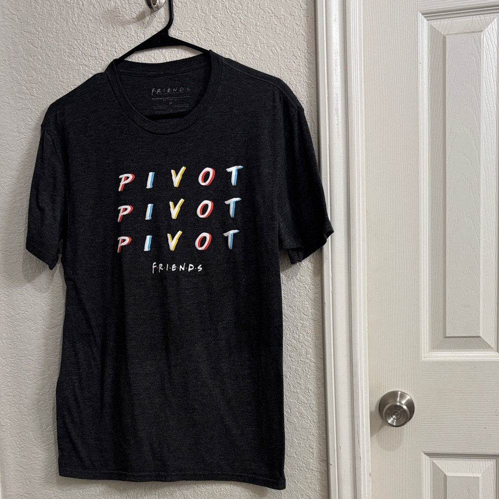 FRIENDS Black Tee with Colorful Pivot Design Men’s or Women